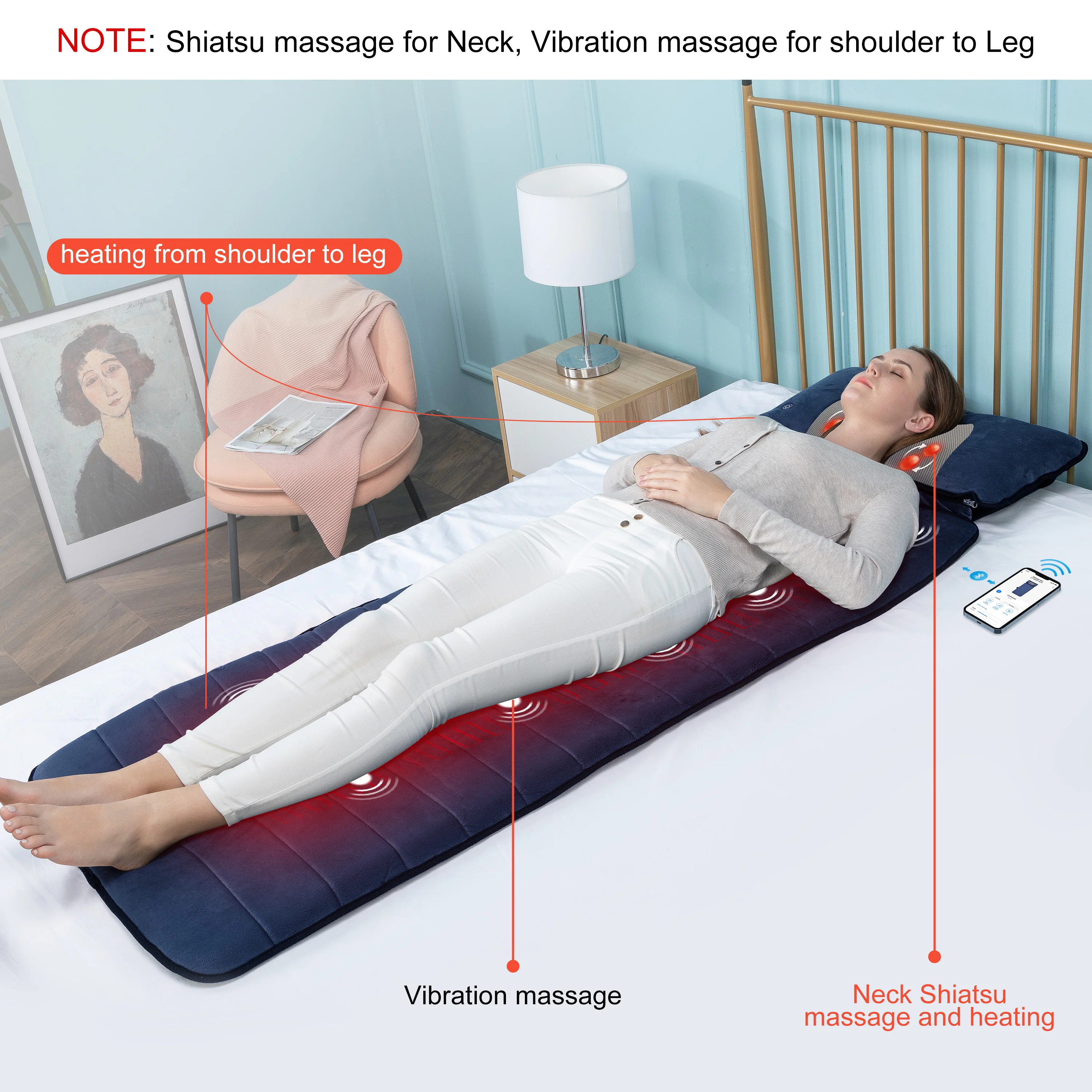 Heated Massage Pad with Movable Shiatsu Neck Massage Pillow & APP Control - 3603U-APP - Image 3